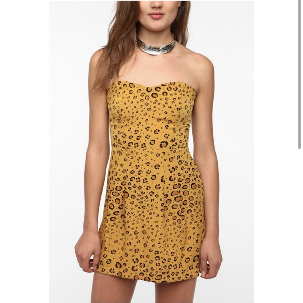 Urban Outfitters Cooperative Yellow Cheetah Strapless Dress